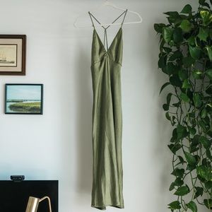 Fortunate One sage satin midi dress; size AUS 10/US 6